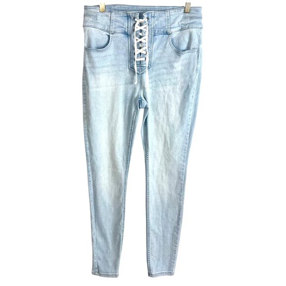 We The Free CRVY Lovers Knot Light Denim Lace-Up Jeans 28 Skinny High-Waisted - Picture 2 of 9